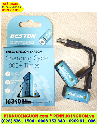 BESTON 34C-85 Pin sạc 3.7v 16340 Li-ion (3100mWh tương đương = 850mAh), USB Type-C /Vỉ 02 viên
